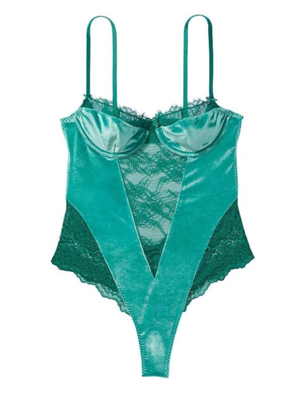 Victoria's Secret Shaded Spruce Unlined Velvet Balcony Bodysuit size Large
